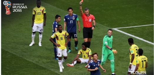 مباراة كولومبيا اليابان تشهد ثاني أسرع بطاقة حمراء في تاريخ المونديال