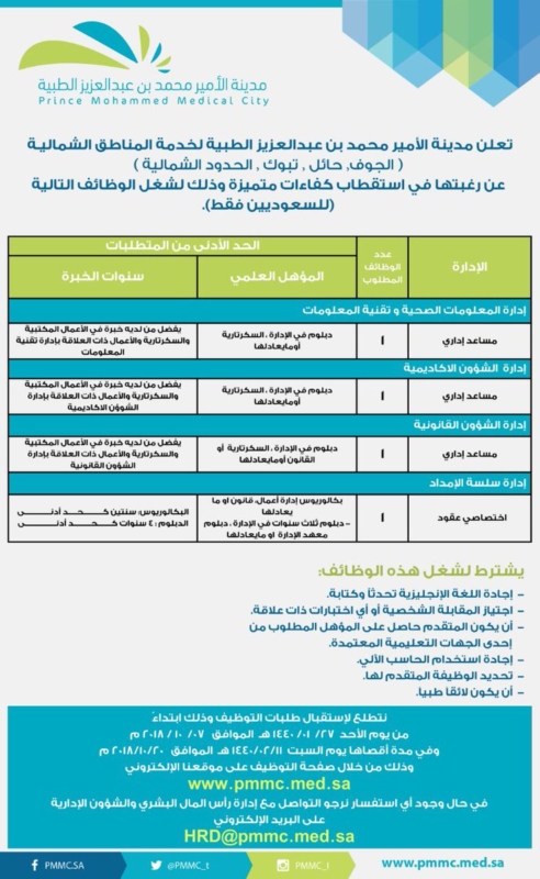 وظائف إدارية شاغرة في مدينة الأمير محمد بن عبدالعزيز الطبية صحيفة المواطن الإلكترونية