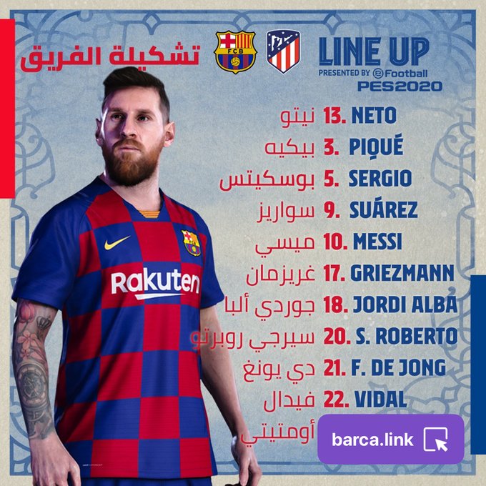 تشكيلة مباراة برشلونة ضد أتلتيكو مدريد بـ السوبر الإسباني ...