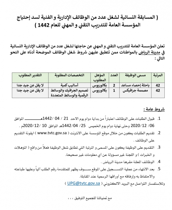 وظائف المؤسسة العامة للتدريب التقني والمهني 1442