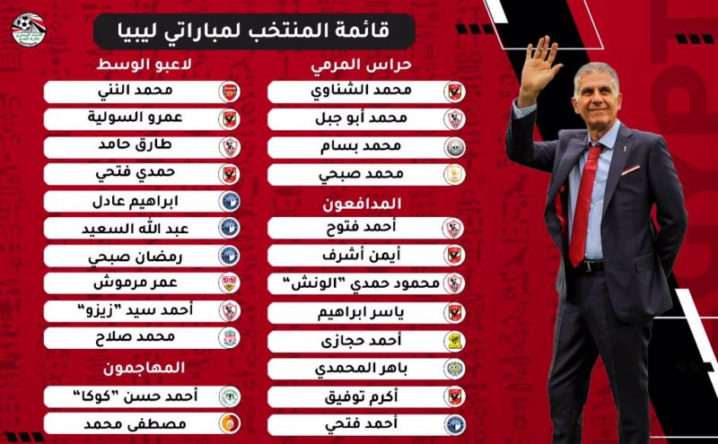 قائمة منتخب مصر لمباراتي ليبيا 