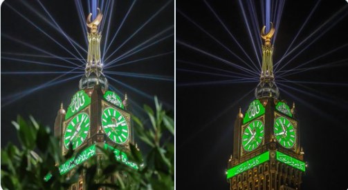 أضواء الليزر تزين برج الساعة احتفالاً بـ عيد الفطر