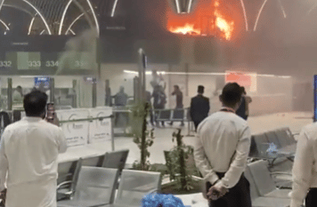 لحظة اندلاع حريق في مطار بغداد