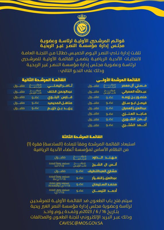 المرشحون لرئاسة وعضوية النصر