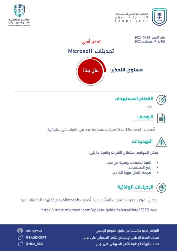 "الأمن السيبراني" يصدر تحذيرًا عالي الخطورة جدًا بخصوص تحديثات لـ Microsoft