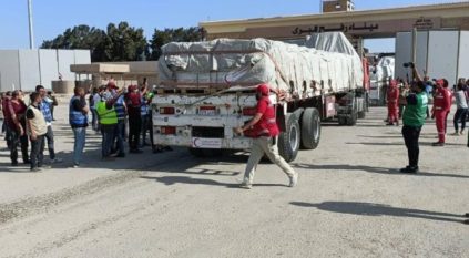 340 شاحنة مساعدات إنسانية وإغاثية تدخل إلى قطاع غزة اليوم