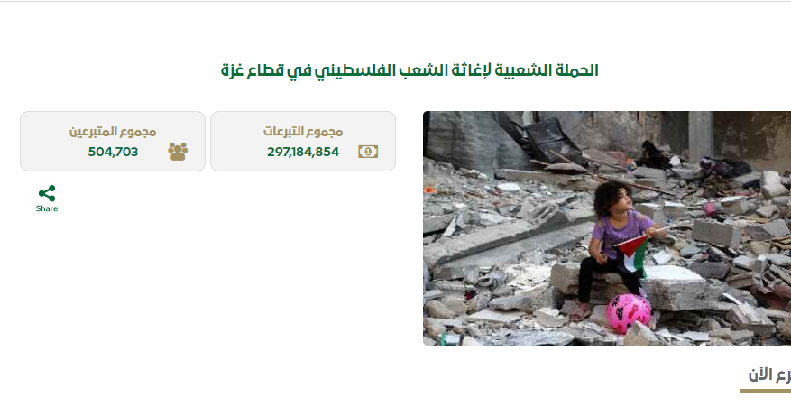 أكثر من نصف مليون متبرع عبر منصة ساهم لإغاثة غزة