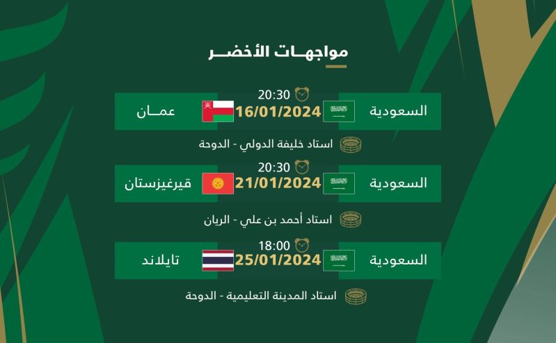 مواعيد مباريات المنتخب السعودي