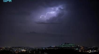 لوحة فنية في سماء أبها بامتزاج البرق والضباب