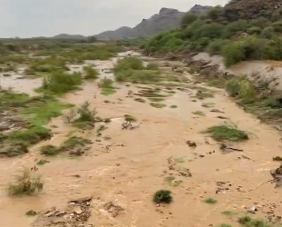 لقطات لجريان السيول في وادي مشرف بجازان