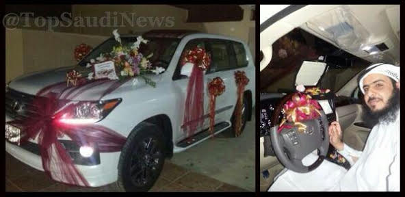 سعودية تهدي زوجها “جيب لكزس” مغلفاً بالزينة والورود