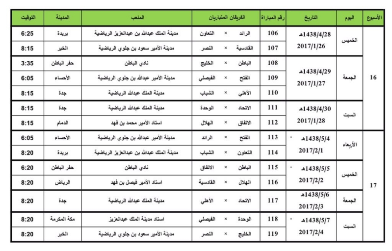 جدول المباريات